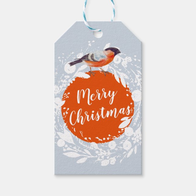 Frohe Weihnachts Bullfinch Bird Snowy Wreath Winte Geschenkanhänger (Vorderseite)