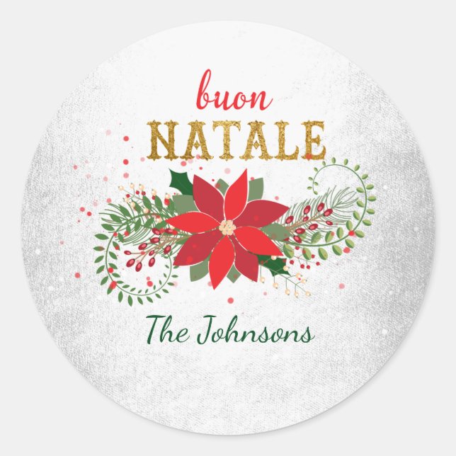 Frohe Weihnachts Buon Natale Italienisch Silver Gr Runder Aufkleber (Vorderseite)