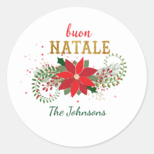 Frohe Weihnachts Buon Natale Italienisch White Cla Runder Aufkleber