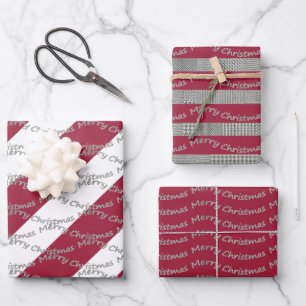 Frohe Weihnachts Burgund Hahnentrittmuster Pattern Geschenkpapier Set