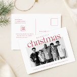Frohe Weihnachts-Business-Foto Postkarte<br><div class="desc">Feiern Sie den Urlaub mit dieser eleganten Weihnachtskarte für Geschäftsleute, die ein fröhliches rot-weißes Design aufweist. Der "Frohe Weihnachten"-Gruß ergänzt das Foto Ihres Unternehmens und macht diese Karte zum idealen Ort für die Unternehmenskommunikation. Sein minimalistisches Design vermittelt eine berufliche, aber festliche Botschaft, die sich ideal für den Versand an Kunden,...</div>
