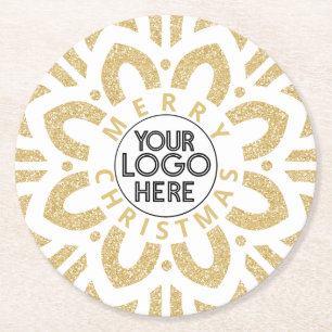 Frohe Weihnachts-Business-Logo Snowflake Gold Runder Pappuntersetzer