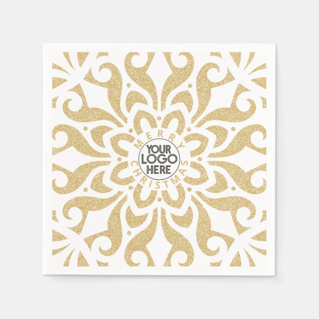 Frohe Weihnachts-Business-Logo Snowflake Gold Serviette (Vorderseite)