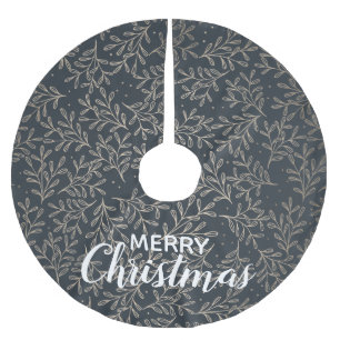 Frohe Weihnachts-Caligraphy auf Blue Bio Pattern Polyester Weihnachtsbaumdecke