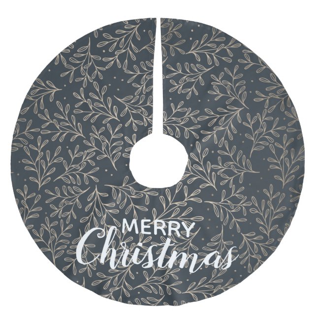 Frohe Weihnachts-Caligraphy auf Blue Bio Pattern Polyester Weihnachtsbaumdecke (Vorderseite)