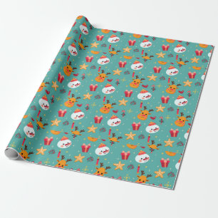 Frohe Weihnachts Candies Snowman Reindeer Stars Geschenkpapier