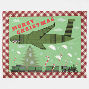 Frohe Weihnachts Candy Cane Bomber Fleece Blanket