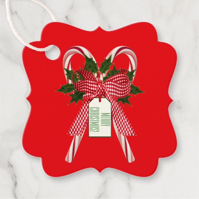 Frohe Weihnachts Candy Cane Holly Holidays Geschen Geschenkanhänger (Vorderseite)