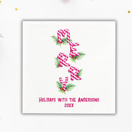 Frohe Weihnachts Candy Cane Red Green Holiday Serviette