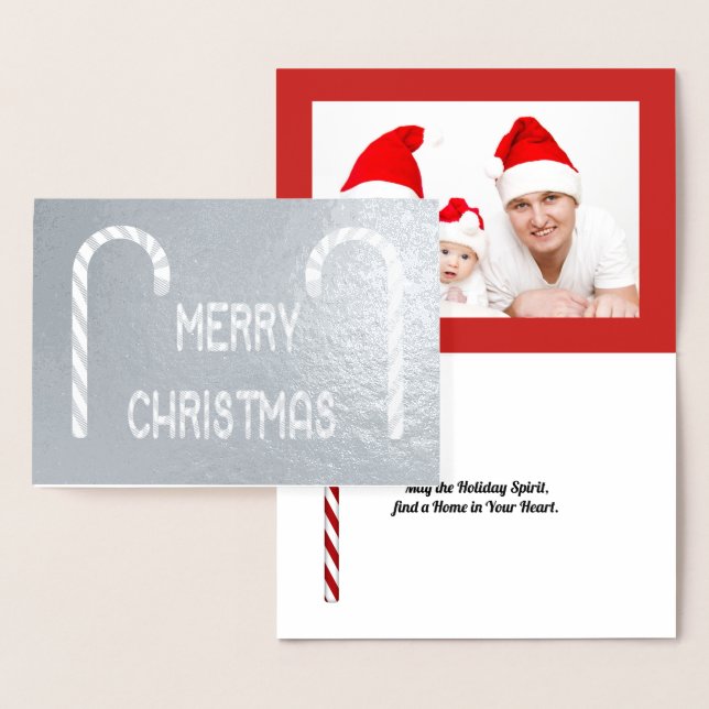 Frohe Weihnachts Candy Cane Schriftart & Foto Folienkarte (Anzeige)