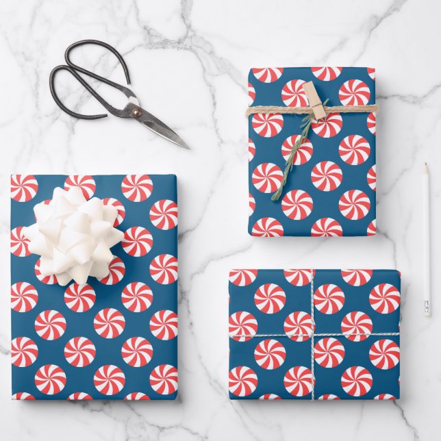 Frohe Weihnachts Candy Cane Spiral Candy Muster Geschenkpapier Set (Vorderseite)