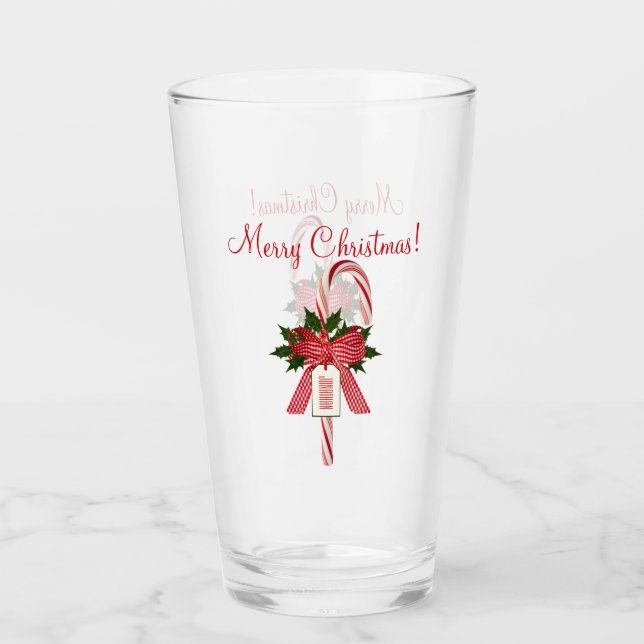 Frohe Weihnachts Candy Canes Beer Soda Pint Brille Glas (Vorderseite)