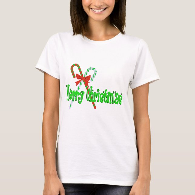 Frohe Weihnachts Candy Canes T-Shirt (Vorderseite)
