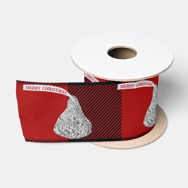 Frohe Weihnachts Candy Kiss On Kariert Satinband (Spule)