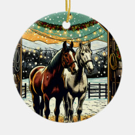 Frohe Weihnachts-Cartoon Pferde Keramik Ornament