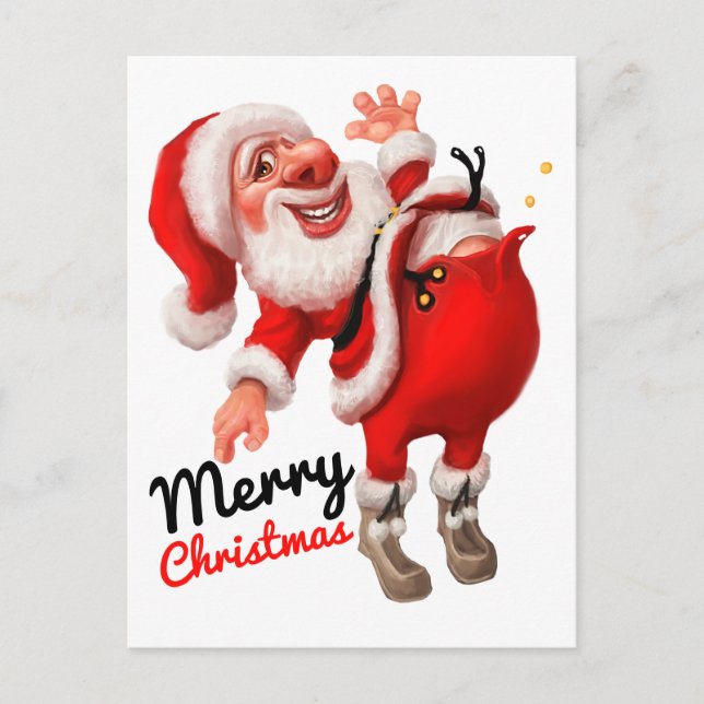 Frohe Weihnachts-Cartoon Santa Postkarte (Vorderseite)