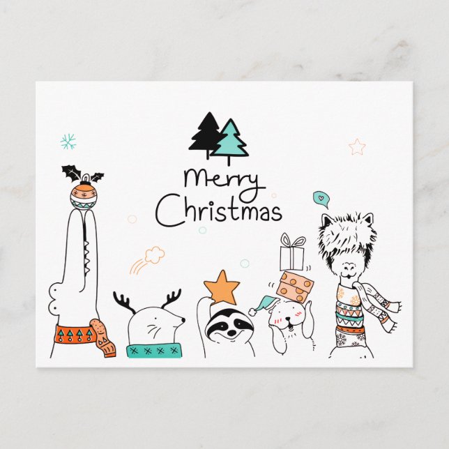 Frohe Weihnachts-Cartoon Tiere | Urlaub Postkarte (Vorderseite)