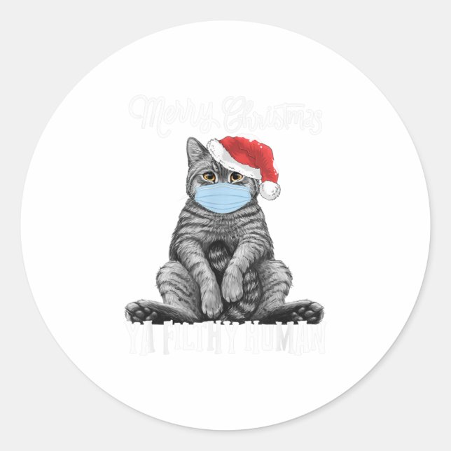 Frohe Weihnachts Cat Face Maske Kitten Santa Runder Aufkleber (Vorderseite)