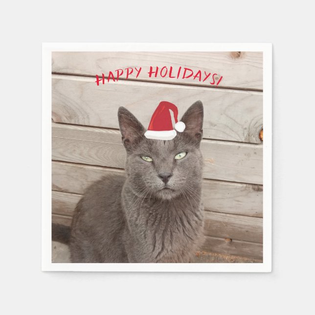 Frohe Weihnachts Cat Foto Serviette (Vorderseite)