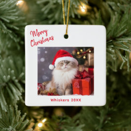 Frohe Weihnachts Cat Foto Urlaub Keramikornament