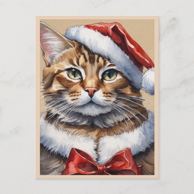 Frohe Weihnachts Cat Postcard Feiertagspostkarte (Vorderseite)