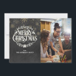 Frohe Weihnachts-Chalkboard Corporate Foto Feiertagskarte<br><div class="desc">Mit Ihrem Firmennamen,  Foto- und Urlaubsnachrichten-Set in stilvoller Typografie und eleganten Goldschneeflocken auf einem Chalkboard-Hintergrund. Entwickelt von Thisisnotme©</div>