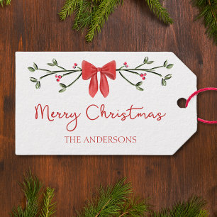 Frohe Weihnachts Chic Coquette Red Bow Personalisi Geschenkanhänger