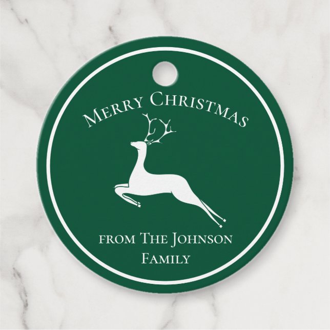 Frohe Weihnachts Chic Green Rentier Custom Party Geschenkanhänger (Vorderseite)