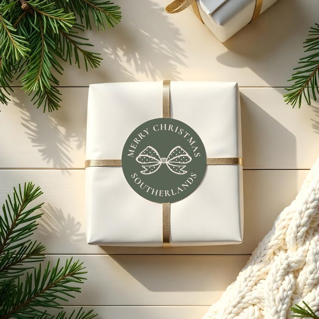 Frohe Weihnachts Chic Holiday Polka Dot Bow Runder Aufkleber (Merry Christmas Chic Holiday Polka Dot Bow Classic Round Sticker)