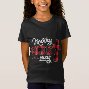 Frohe Weihnachts Christus Buffalo Karierte Cross X T-Shirt