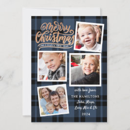 Frohe Weihnachts Collage Blue Kariert Foto Card Einladung