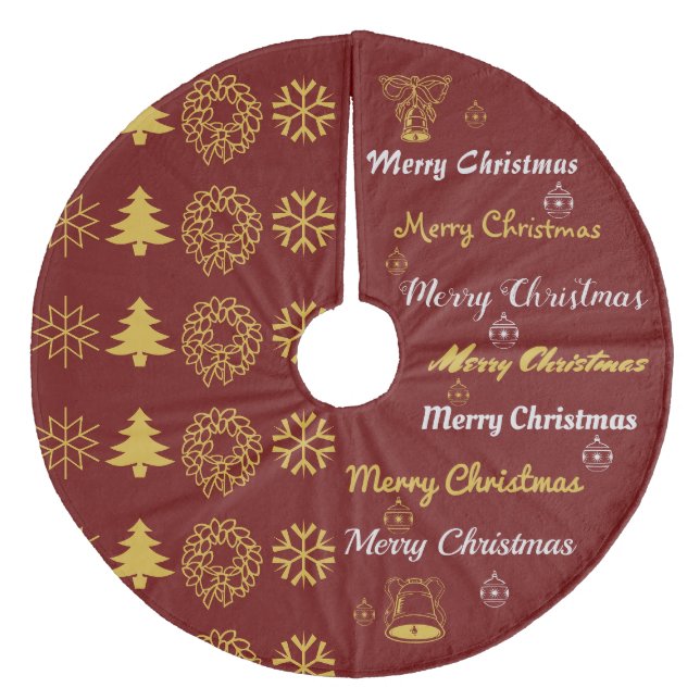 Frohe Weihnachts Collage Dark Red Gold S2 Fleece Weihnachtsbaumdecke (Vorderseite)