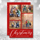 Frohe Weihnachts Collage Multi-Foto Red Feiertagskarte<br><div class="desc">Laden Sie Ihre Lieblings-4-Fotos auf diese Weihnachtsfotokarte hoch,  die Frohe Weihnachten und Ihre Namen in schick weißer Schrift auf einem roten Hintergrund zeigt. Wählen Sie Matte für schwerstes Papier und High Definition für beste Foto-Qualität. MEHR FARBEN für Sie in unserem Geschäft.</div>
