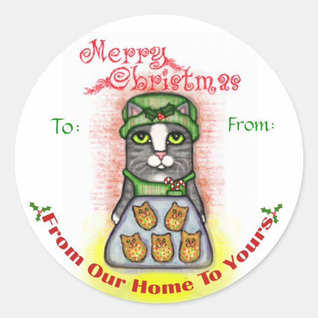 Frohe Weihnachts-Cookie Baker Cat Stickers (Vorderseite)