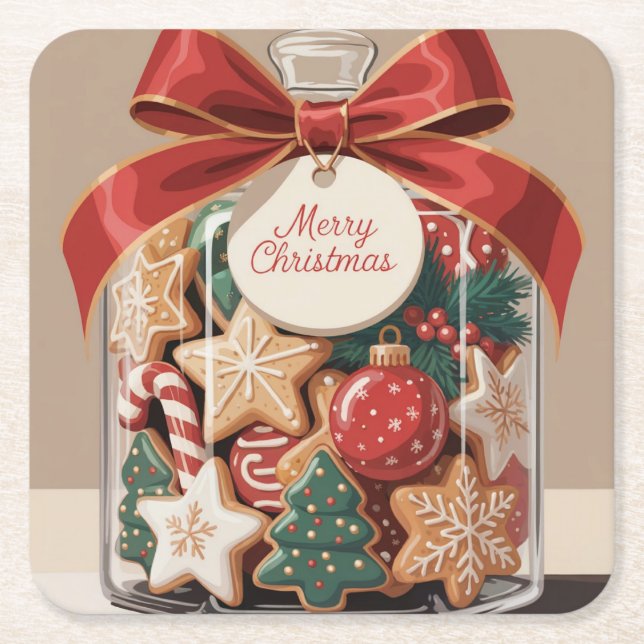 Frohe Weihnachts Cookie Jar Untersetzer Set (Vorderseite)