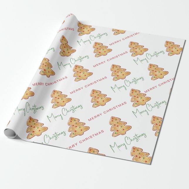 Frohe Weihnachts-Cookie-Musterschrift Geschenkpapier (Ungerollt)