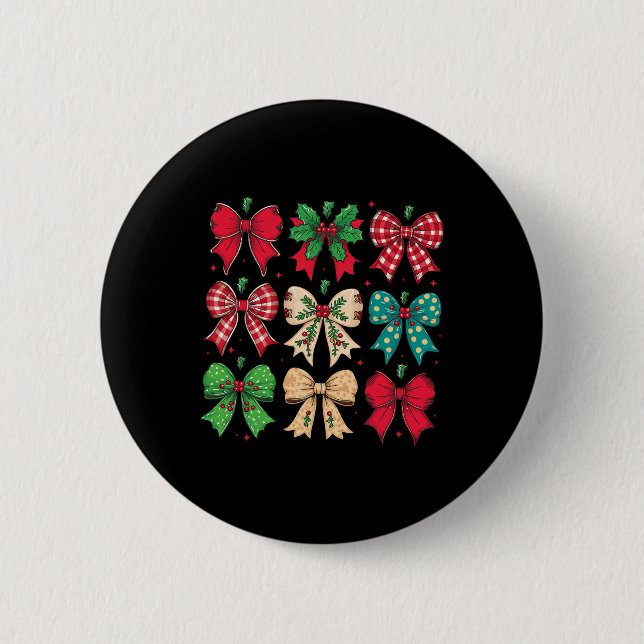 Frohe Weihnachts Coquette Bow Xmas Pajamas Familie Button (Vorderseite)