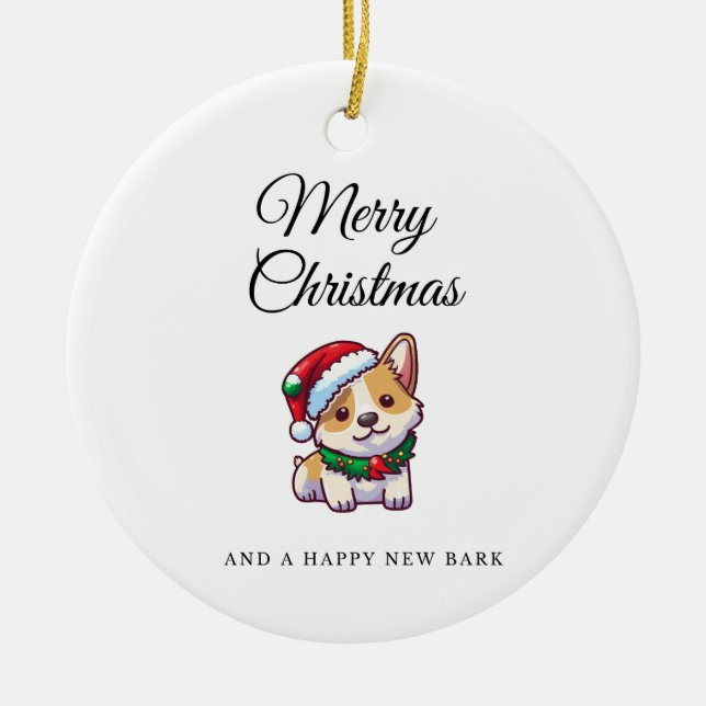 Frohe Weihnachts-Corgi-Keramik Keramik Ornament (Vorne)