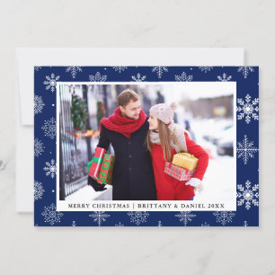 Frohe Weihnachts Couple Foto Snowflakes Karte Blau