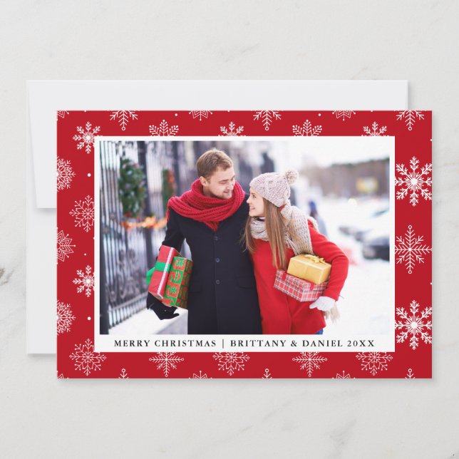 Frohe Weihnachts Couple Foto Snowflakes Rote Karte (Vorderseite)