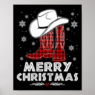 Frohe Weihnachts Cowboy Boots Red Buffalo Kariert Poster