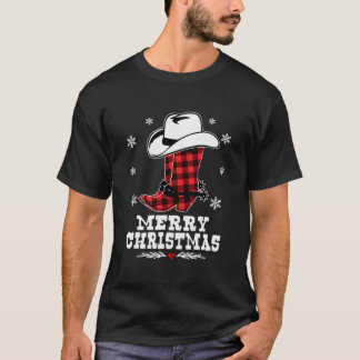 Frohe Weihnachts Cowboy Boots Red Buffalo Kariert  T-Shirt
