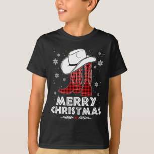Frohe Weihnachts Cowboy Boots Red Buffalo Kariert T-Shirt