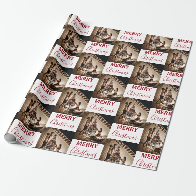 Frohe Weihnachts Custom Family Foto Geschenkpapier (Ungerollt)