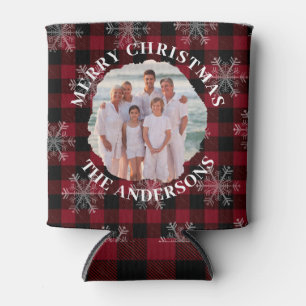 Frohe Weihnachts Custom Foto Black Red Kariert Dosenkühler