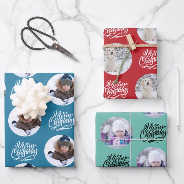 Frohe Weihnachts Custom Foto Set von 3 Geschenkpapier Set (Vorderseite)