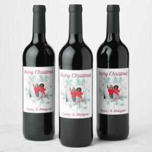Frohe Weihnachts-Custom-Text und Foto Weinetikett