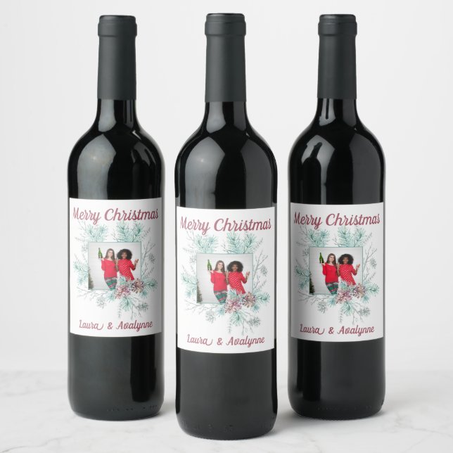 Frohe Weihnachts-Custom-Text und Foto Weinetikett (Flaschen)