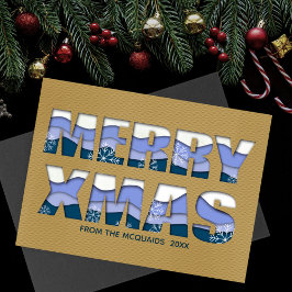 Frohe Weihnachts Cut Out Blue Gold Mitteilungskarte