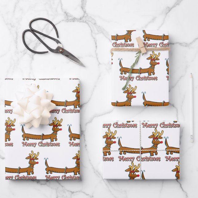 Frohe Weihnachts-Dackel Geschenkpapier Set (Vorderseite)